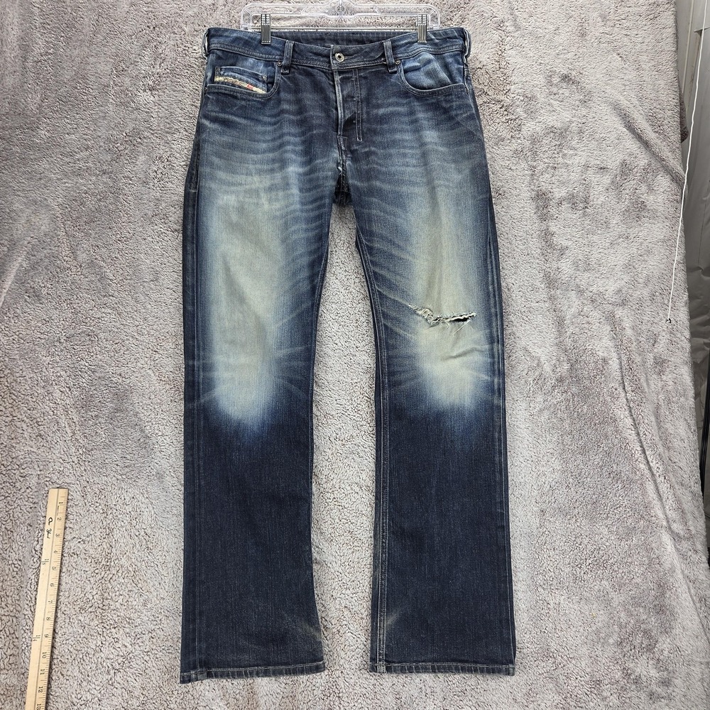 Diesel Jeans Mens 33x32 Blue Zatiny Regular Bootcut Stretch Distressed 0882V